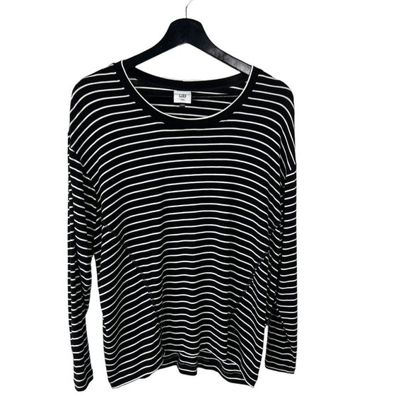 CAbi Black White Stripe Crosswalk Long Sleeve Top XXS - Picture 1 of 7